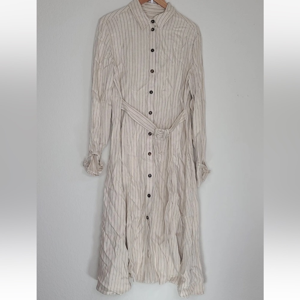 ALTUZARRA Midi Shirt Belted Dress Striped Collar Size FR 46/ US 14 Womens